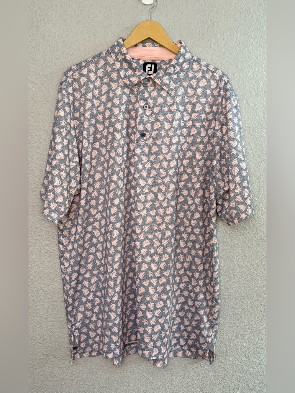 FootJoy | Lisle Shadow Palm Print Self Collar Performance Golf Polo | XL